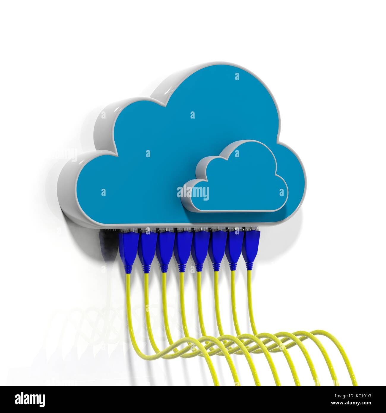 Cloud Symbole mit Ethernet Kabel, auf weißem Hintergrund. Stockfoto