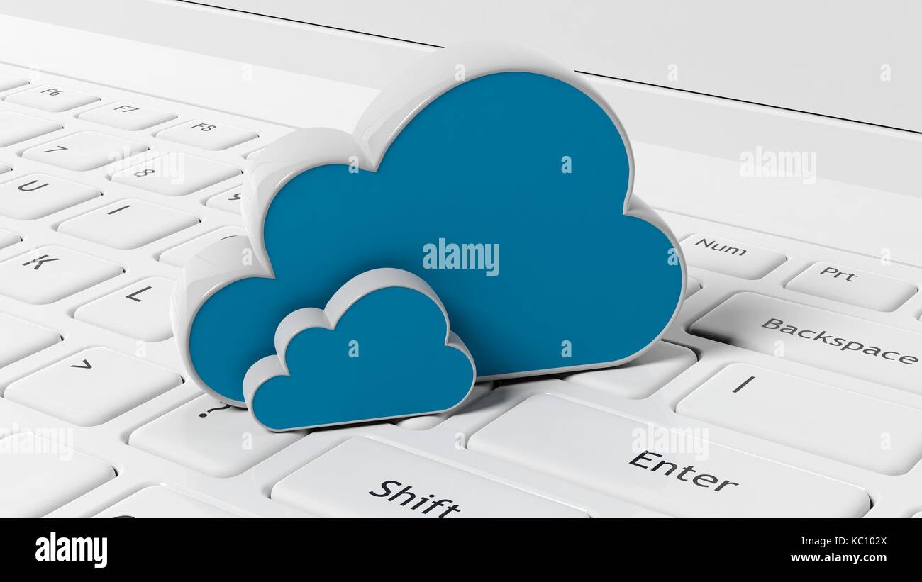 Cloud online storage Symbole auf dem Laptop Tastatur Stockfoto
