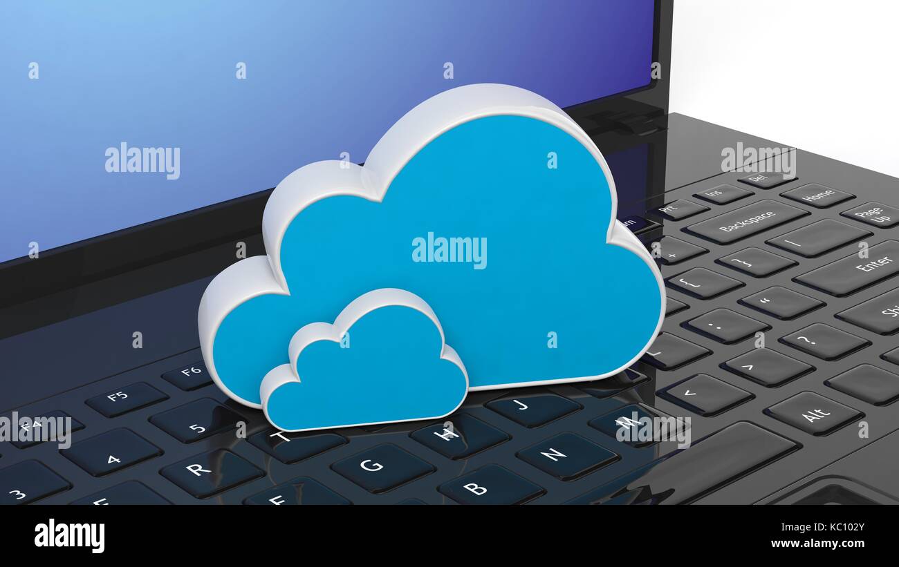 Cloud online storage Symbole auf dem Laptop Tastatur Stockfoto