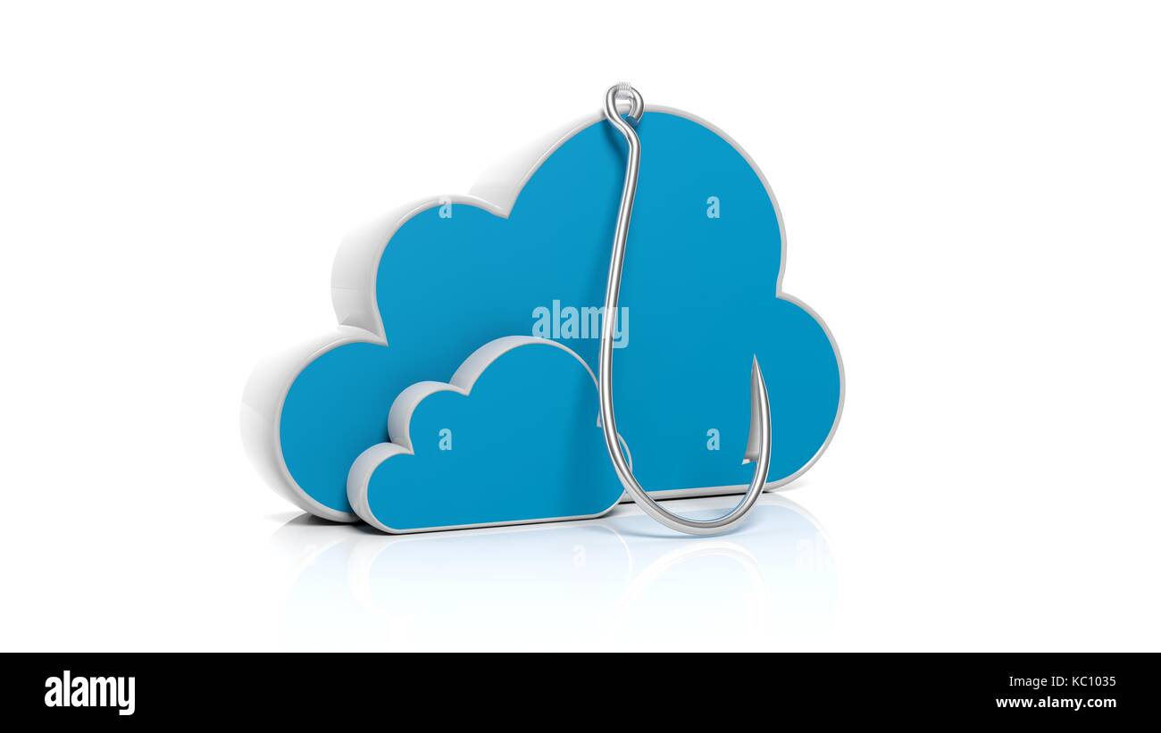 Storange cloud Symbol mit Angeln Haken, auf weißem Hintergrund Stockfoto