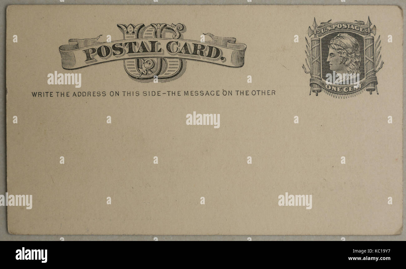 Postkarte aus dem late19th. Jahrhundert mit einer gedruckten US-Briefmarke. Stockfoto
