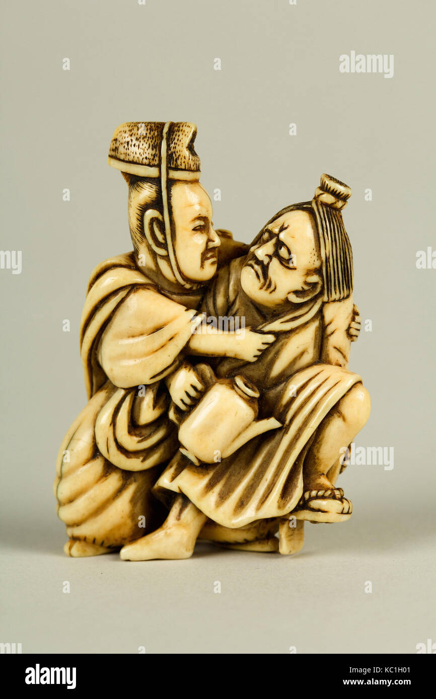 Netsuke von zwei männlichen Figuren, 19. Jahrhundert, Japan, Elfenbein, Netsuke Stockfoto Netsuke von zwei männlichen Figuren, 19. Jahrhundert, Japan, Elfenbein, Netsuke Stockfoto