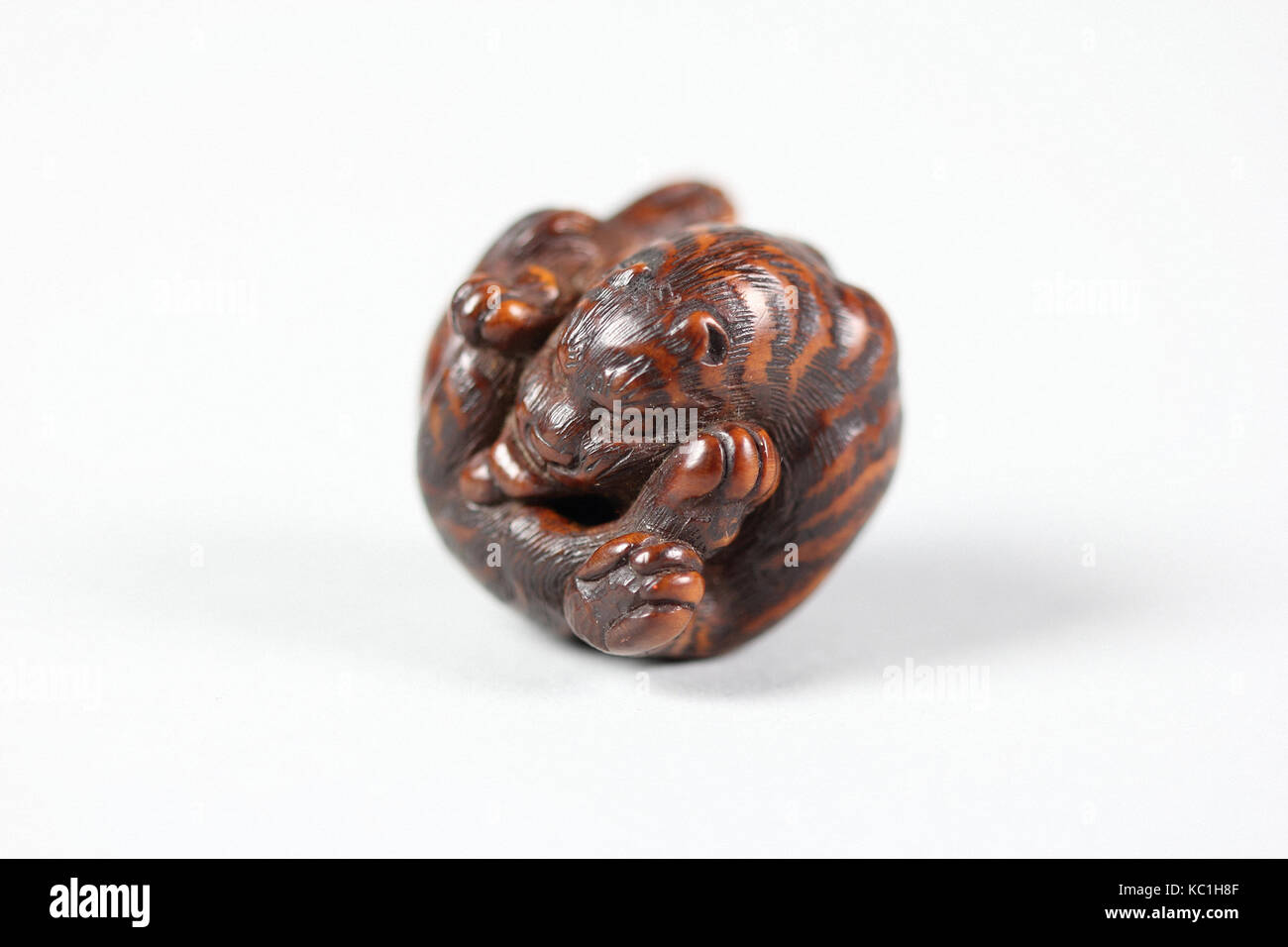 Netsuke von Tiger, 19. Jahrhundert, Japan, Holz, H.1 1/8 in. (2,9 cm); W. 1 5/16 in. (3.4 cm), Netsuke Stockfoto