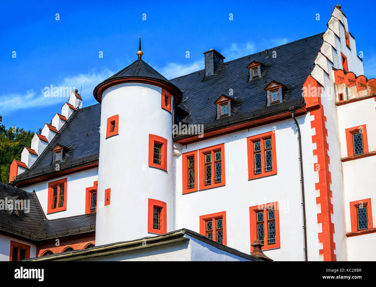 Spät Mittelalterlichen (erbaut 1536) Huttenschloss des Kurortes Bad Soden Taunus, Deutschland. Stockfoto