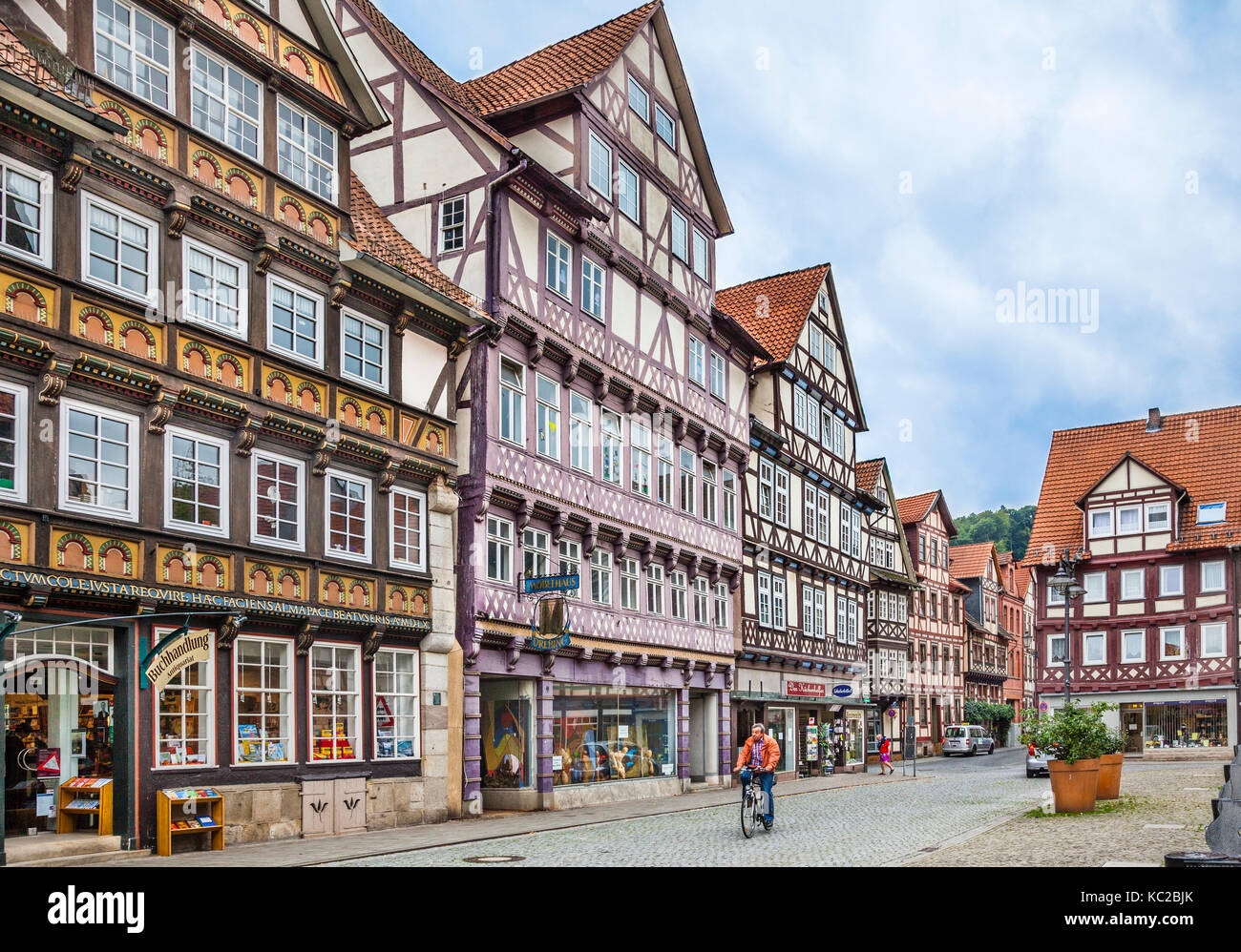 Deutschland, Niedersachsen, Hann. Münden, mittelalterliche Fachwerkhäuser am Marktplatz Stockfoto