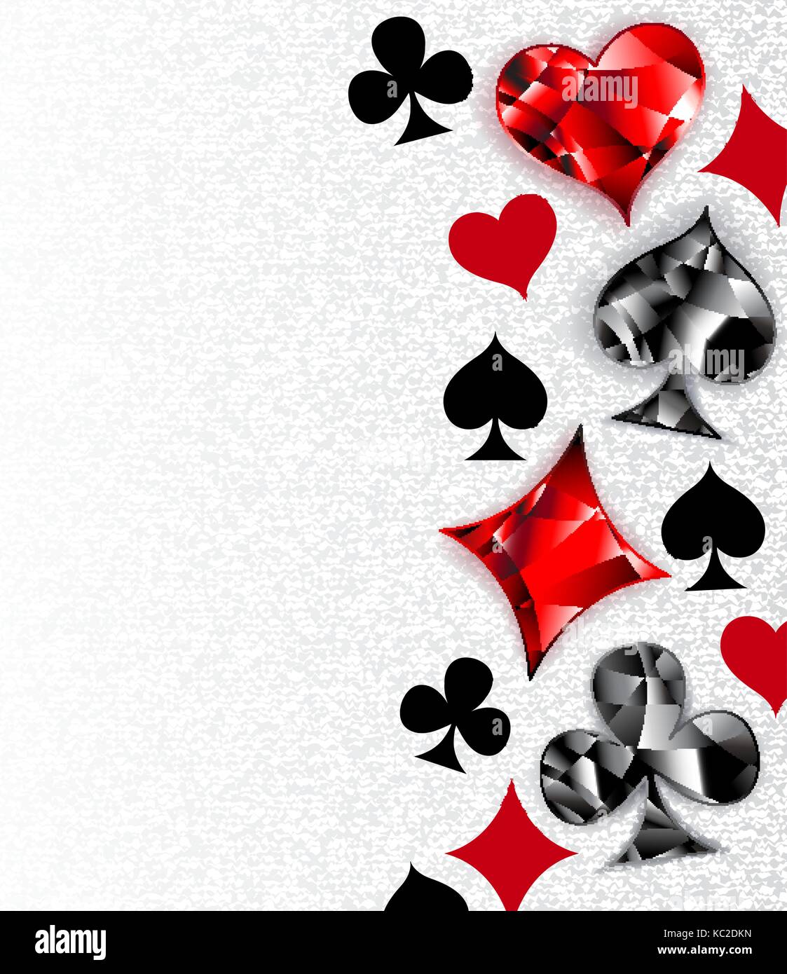 Grau, strukturierten Hintergrund mit polygonalen Spielkarten Symbole. Symbole der Karten, Herz, Karo, Pik und Club. Stock Vektor