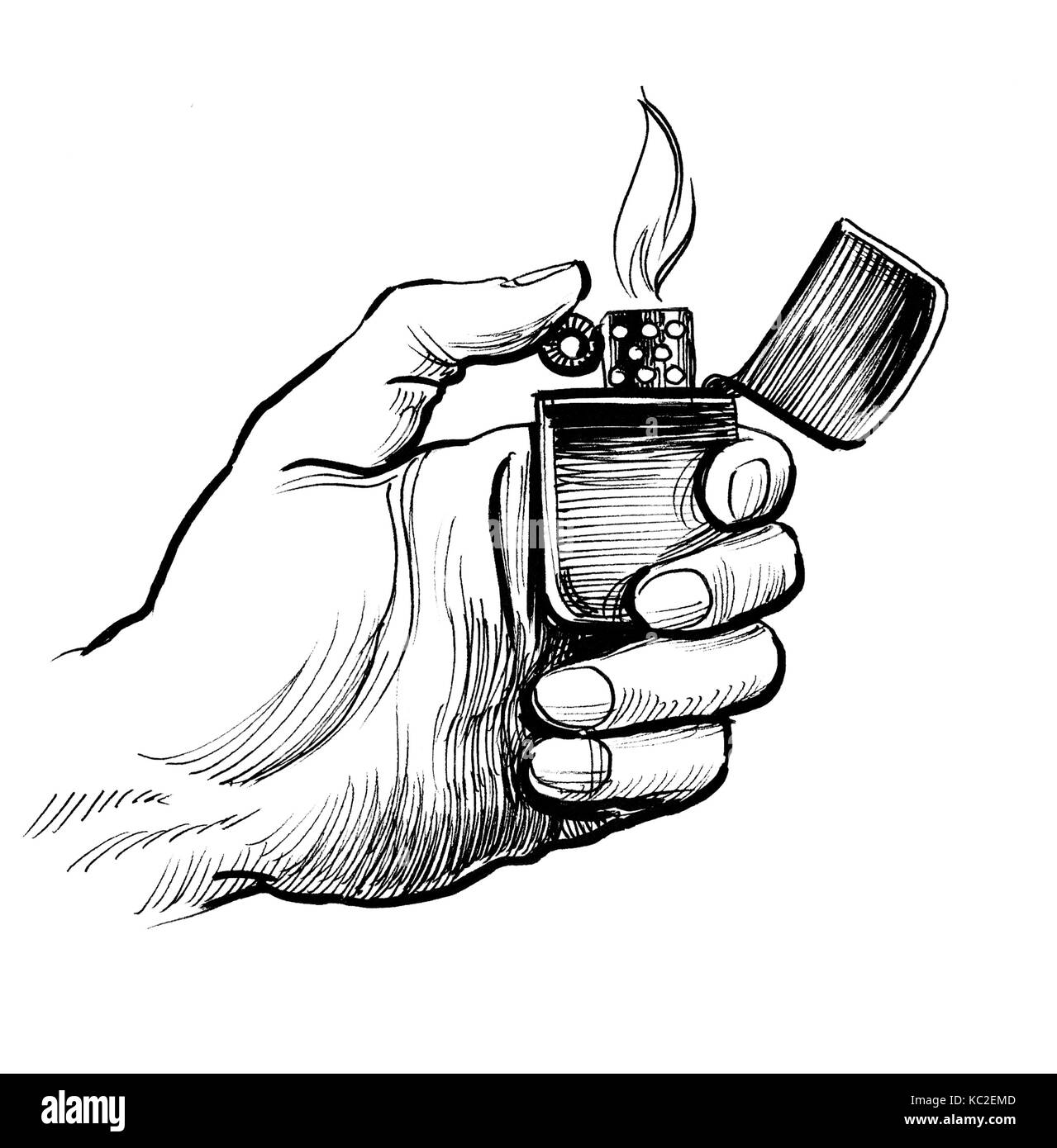 Hand mit einem Feuerzeug Stockfotografie - Alamy
