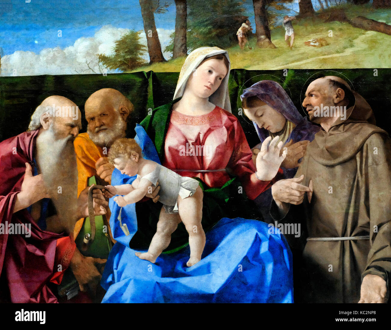 Die Jungfrau und Kind mit Heiligen Petrus, Jerome, Franziskus, und eine Nicht identifizierte Weibliche Saint-Lorenzo Lotto, ca. 1505 Stockfoto