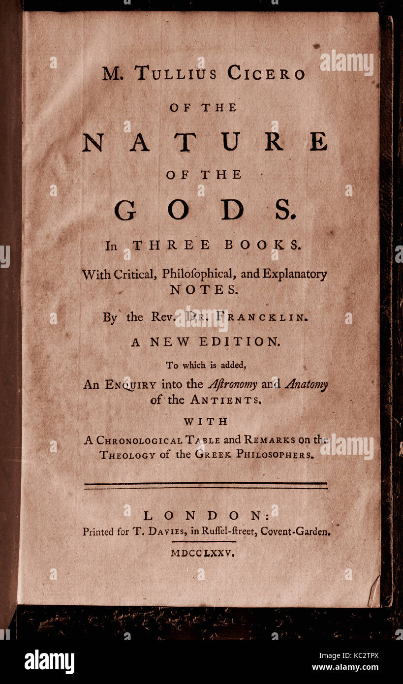 Buch: Über die Natur der Götter, 1775 (Edition), London, England, Britische, Papier, natürliche Substanzen Stockfoto