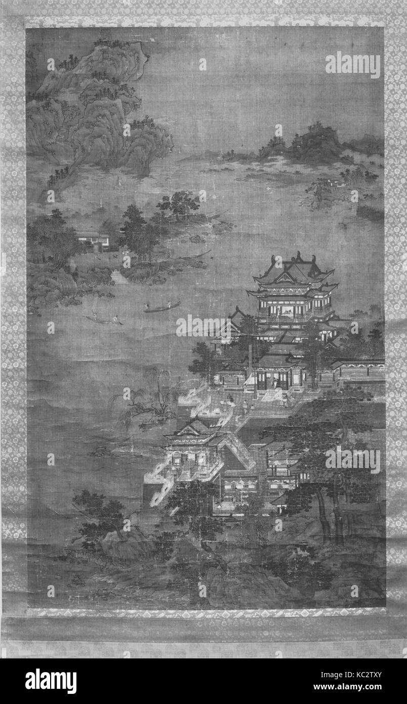 Landschaft mit Palast, Qing Dynastie (1644 - 1911), China, Hängerolle, Tusche und Farbe auf Seide, Bild: 66 3/4 x 40 7/8 in. (169.5 Stockfoto