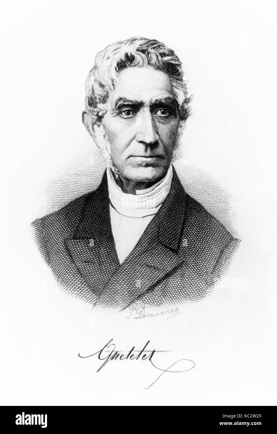 Adolphe Quetelet (1796-1874) Belgischer Mathematiker, Astronom und Statistiker, die seine bahnbrechenden Arbeiten im Bereich der Physik die "Abhandlung über die Menschen" im Jahre 1835 die Einführung des Konzepts der durchschnittliche Mann veröffentlicht. Weitere Informationen finden Sie unten. Stockfoto