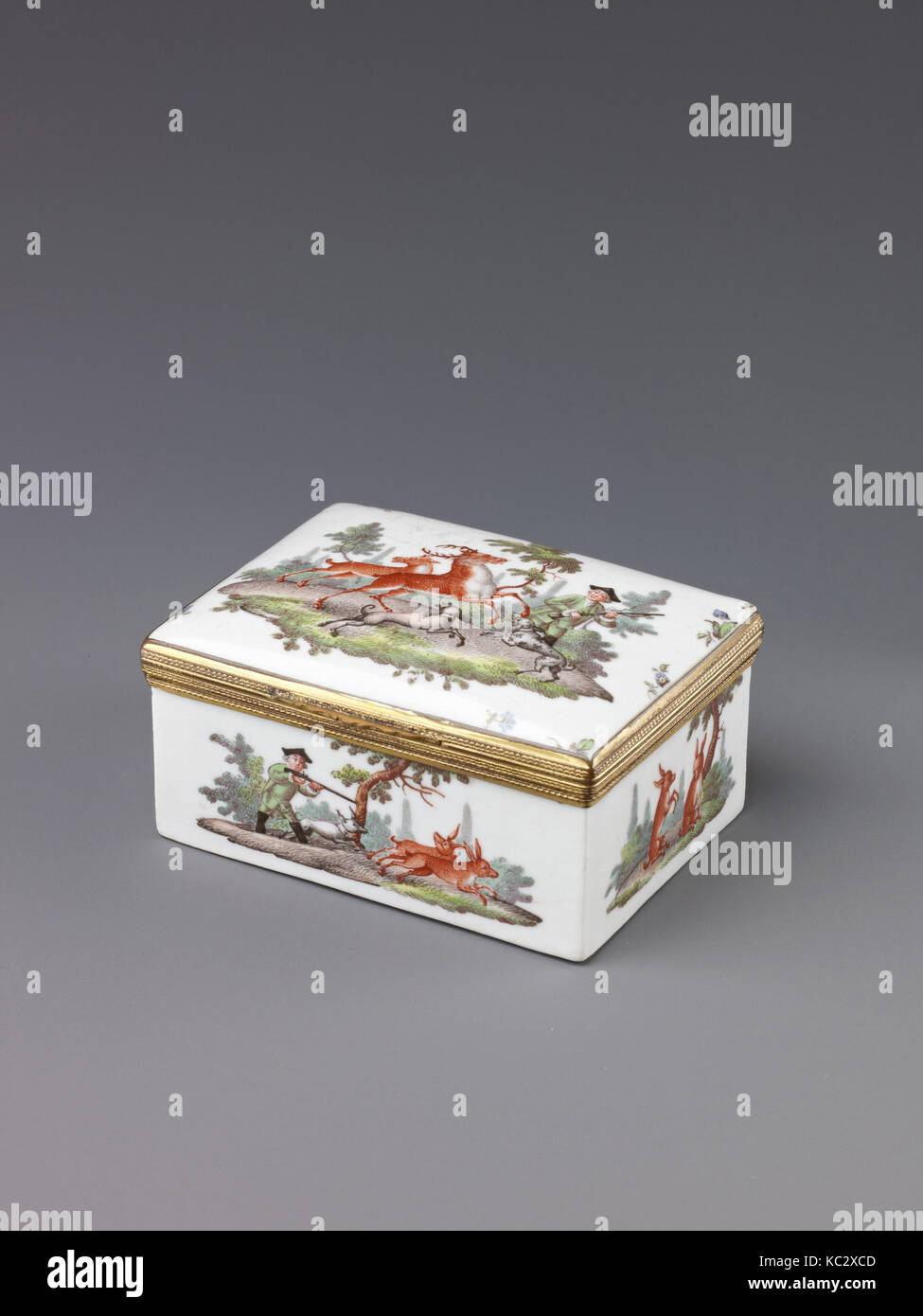 Snuffbox mit Jagdszenen, Andreas Philipp Oettner, Mitte - Ende des 18. Jahrhunderts Stockfoto