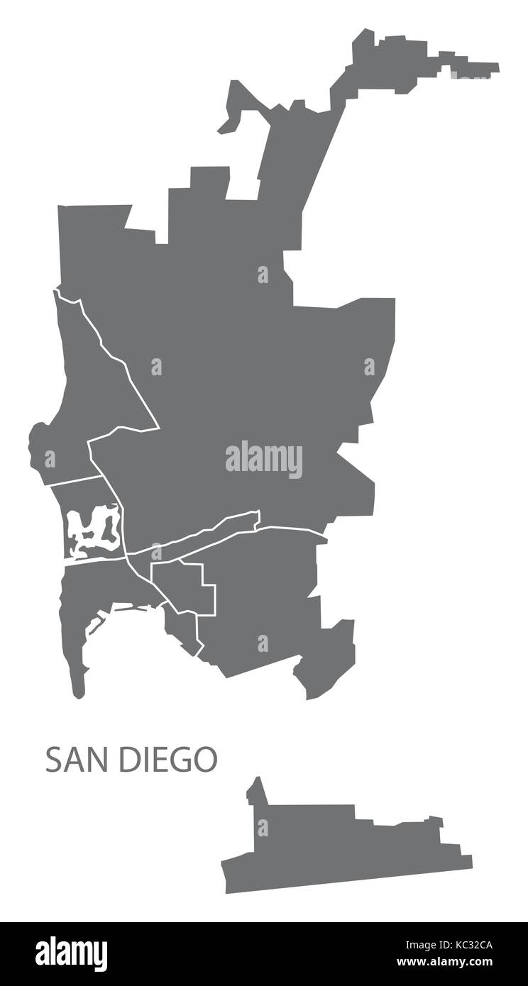 San Diego Stadtplan mit Bezirken Grau Abbildung silhouette Form Stock