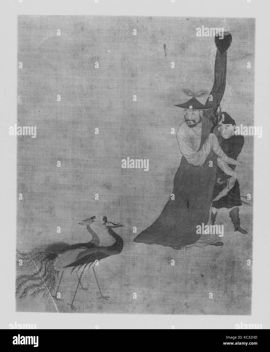 Gerade die Phoenix, Ming Dynastie (1368 - 1644) oder später, China, Hängerolle, Tusche und Farbe auf Seide, Gesamt: 19 1/8 x 15 1/4 Stockfoto