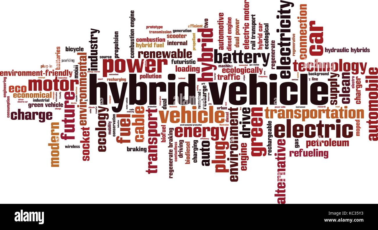 Hybrid Fahrzeug Wort cloud Konzept. Vector Illustration Stock Vektor