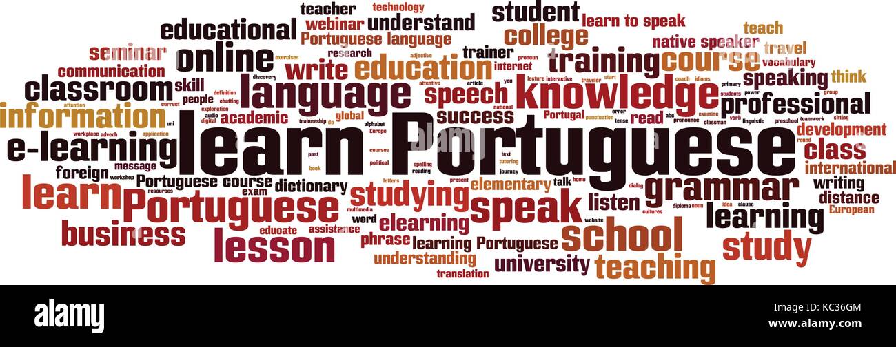 Lernen Sie Portugiesisch Wort cloud Konzept. Vector Illustration Stock Vektor