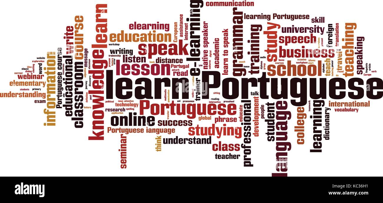Lernen Sie Portugiesisch Wort cloud Konzept. Vector Illustration Stock Vektor