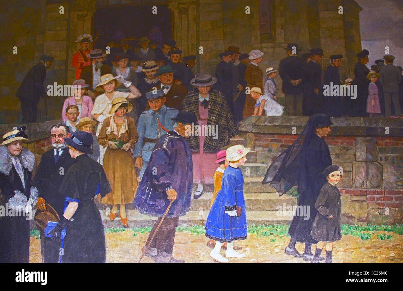 Kirche goers verlassen Kirche von Jules Alexandre Grün Saint Michel Pont-L'Eveque Calvados Normandie Frankreich Stockfoto