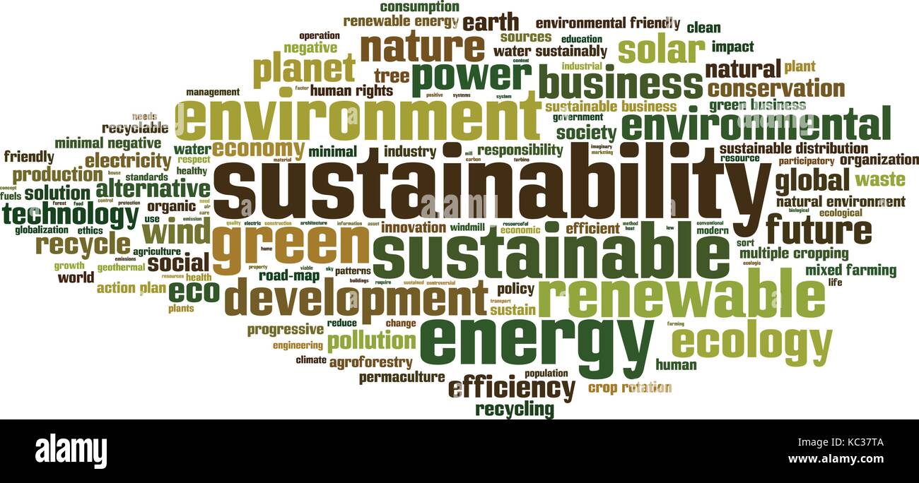 Nachhaltigkeit Wort cloud Konzept. Collage aus Worte über Nachhaltigkeit. Vector Illustration Stock Vektor