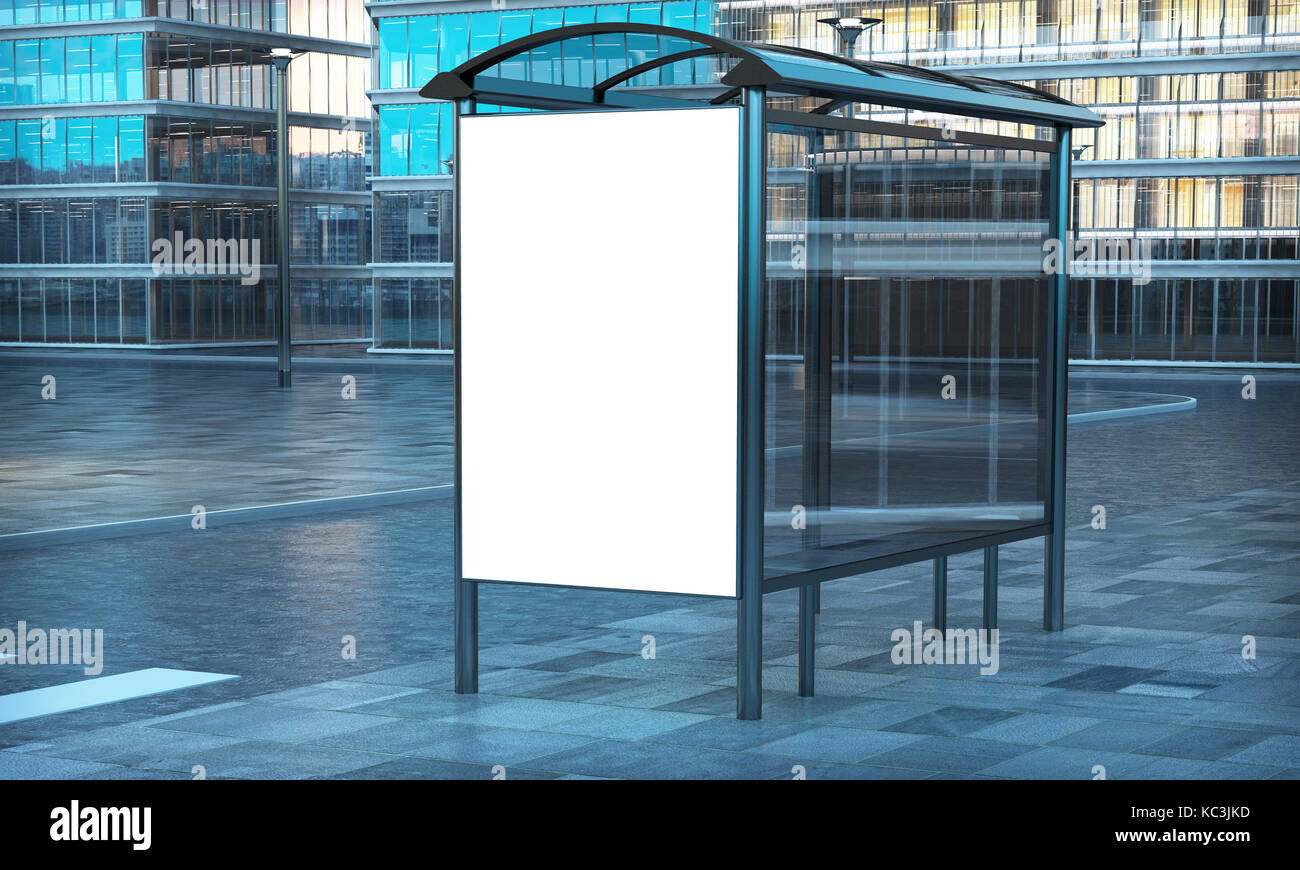 3D-rendering Werbung weiss Poster an Bushaltestelle Stockfoto