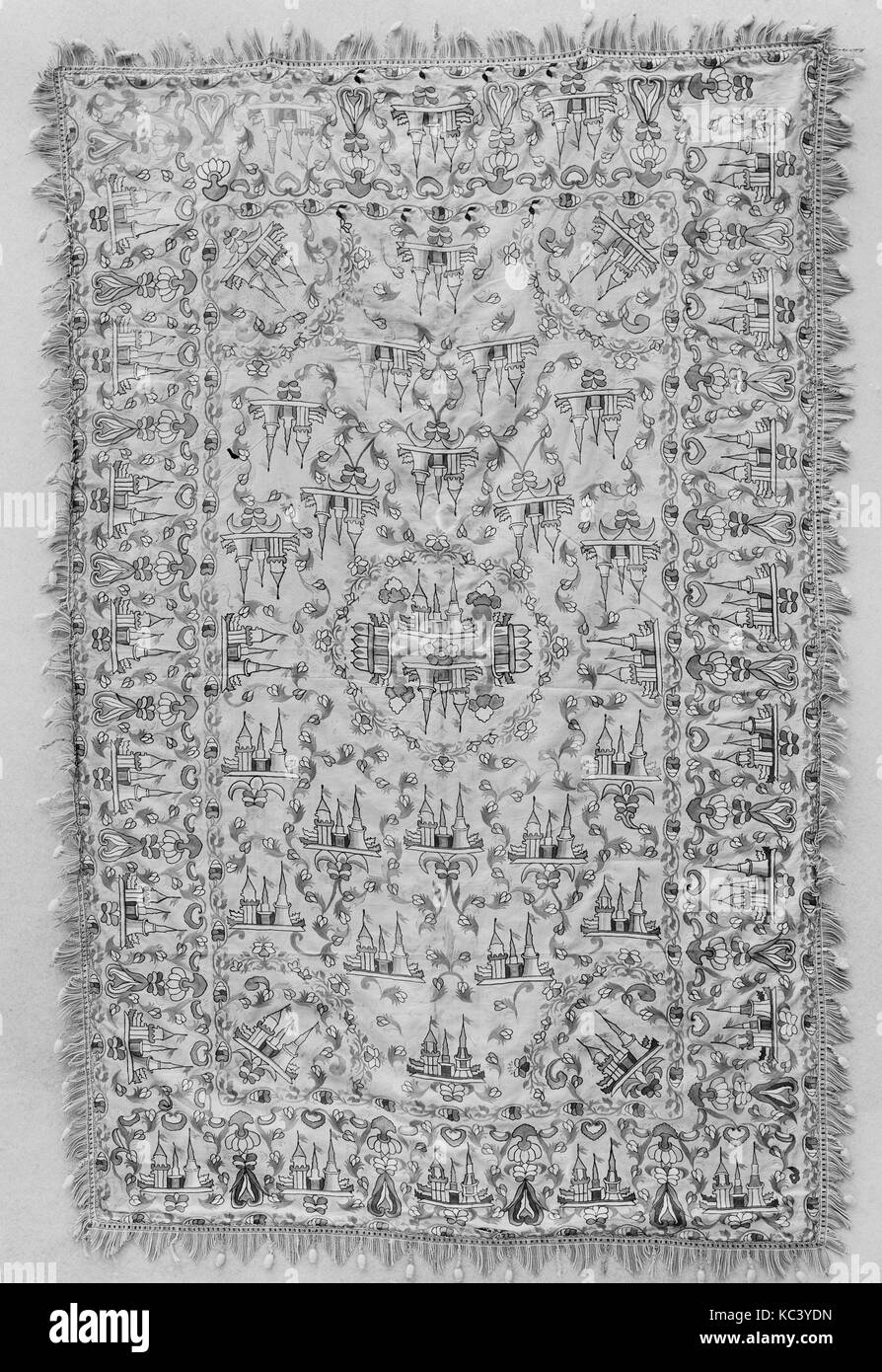 Abdeckung, Anfang des 19. Jahrhunderts, in der Türkei, Seide zugeschrieben; bestickt, L. 67. (170,2 cm), Textiles-Embroidered Stockfoto