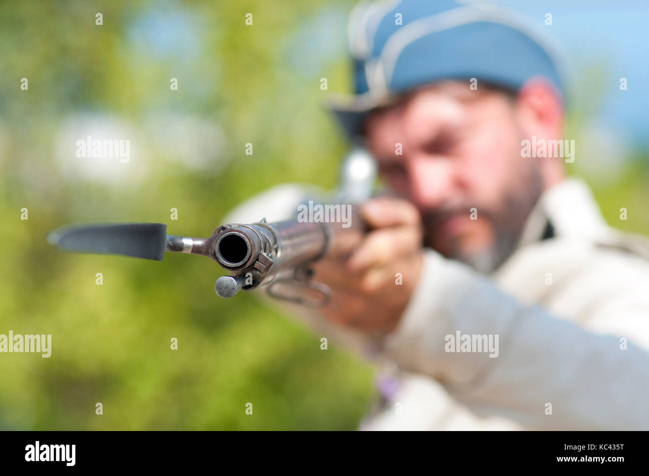 Italien, Lombardei, Ponti Sul Mincio, Forte Ardietti, Soldat Punkte ein Flintlock Gewehr Stockfoto