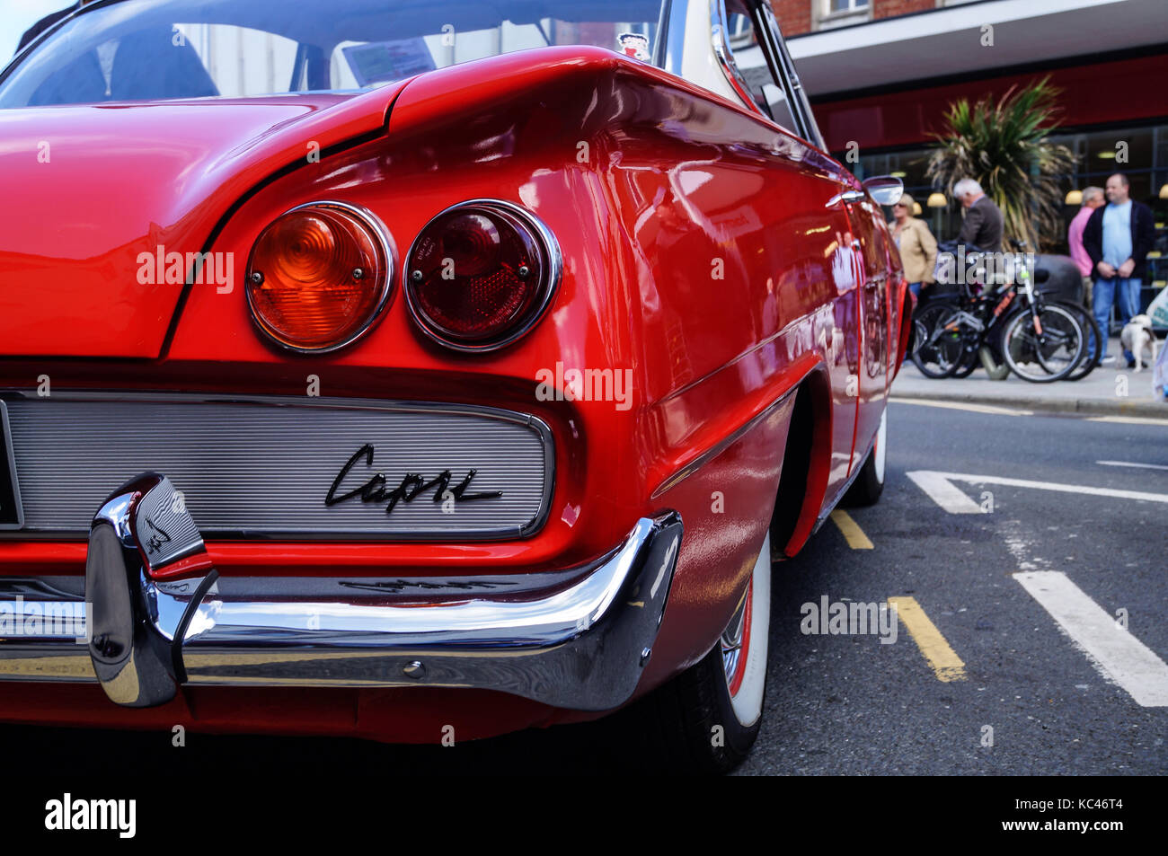 Foto von einem klassischen roten Ford Capri am Cleveleys Auto zeigen. Stockfoto