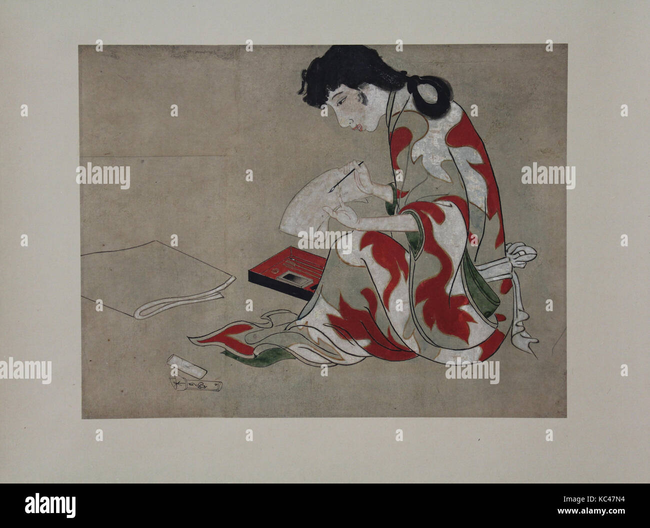 Schönheit einen Brief schreiben (Kopie eines Abschnitts der Manza Bildschirm), 17. - 18. Jahrhundert Stockfoto