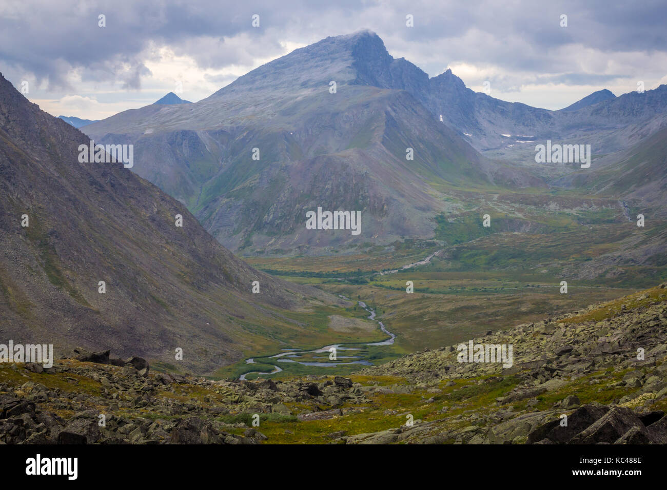 Die Subpolaren Ural mit Blick auf die Berge. Wandern. August 2017 Stockfoto