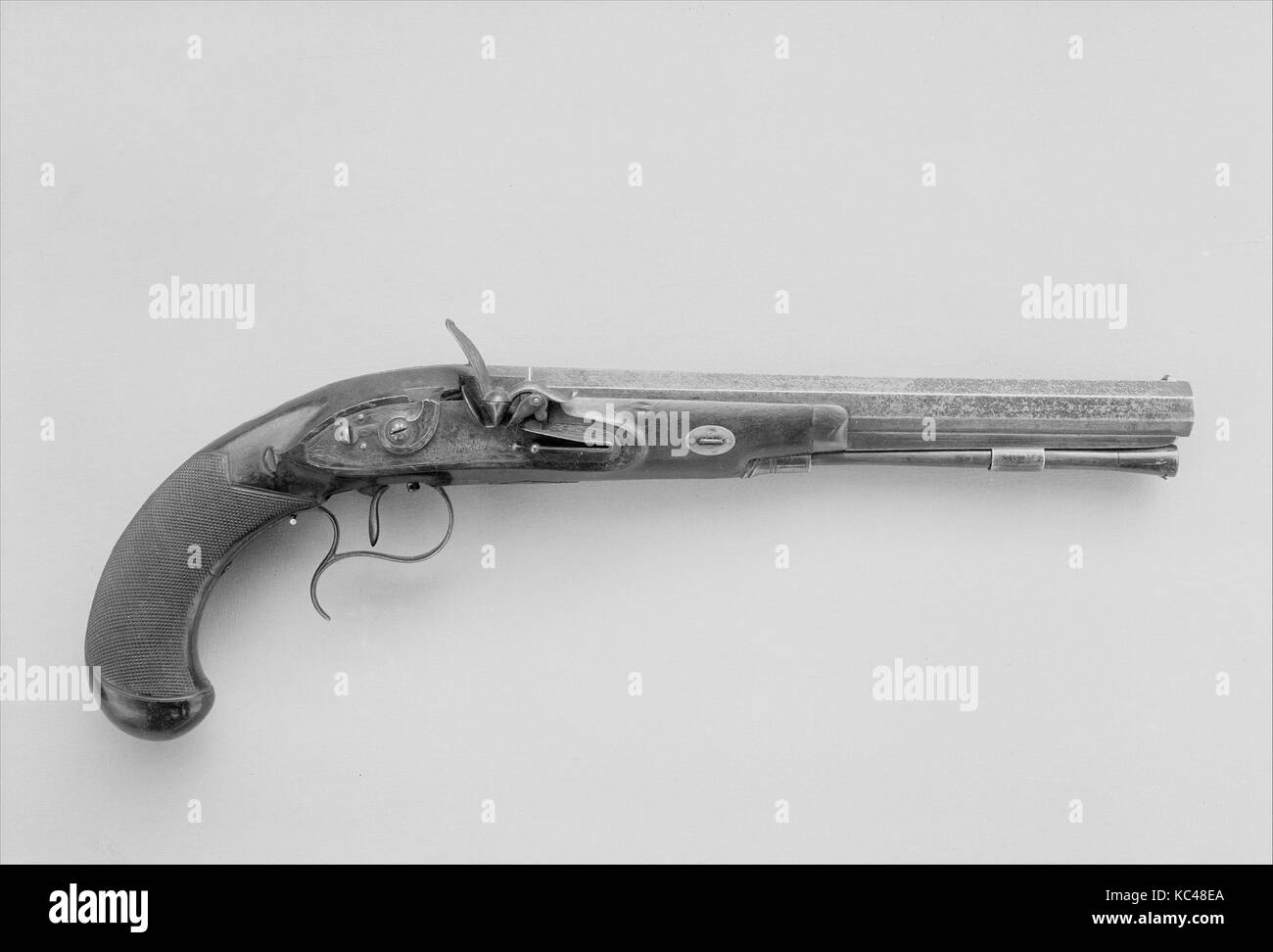 Flintlock Duell Pistole, Ca. 1815 - 20., Middletown, Connecticut, USA, Middletown, Connecticut, Stahl, Gold, Silber, Holz Stockfoto