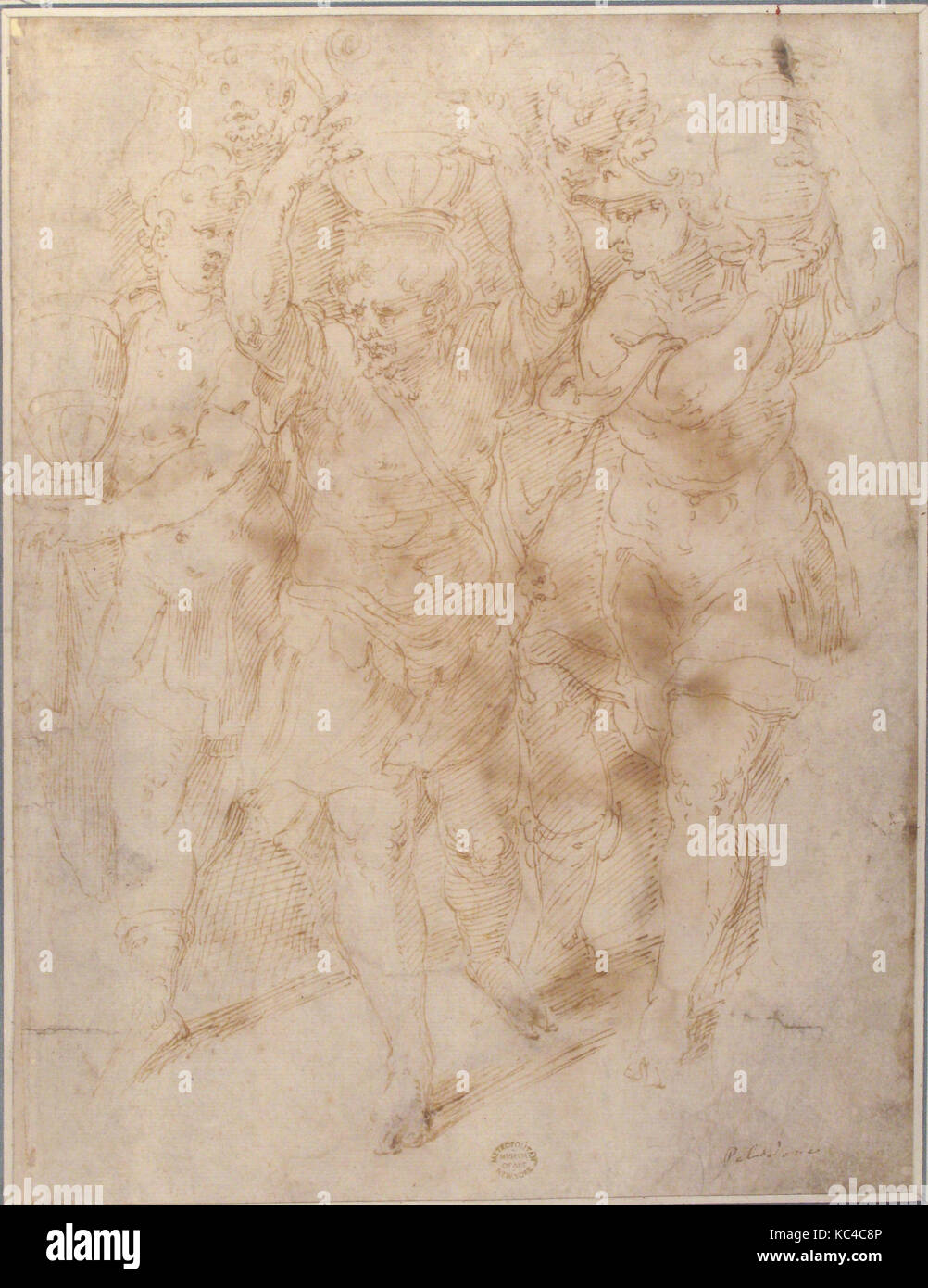Soldaten Urnen, von Girolamo da Carpi, 1501-56 zugeschrieben Stockfoto