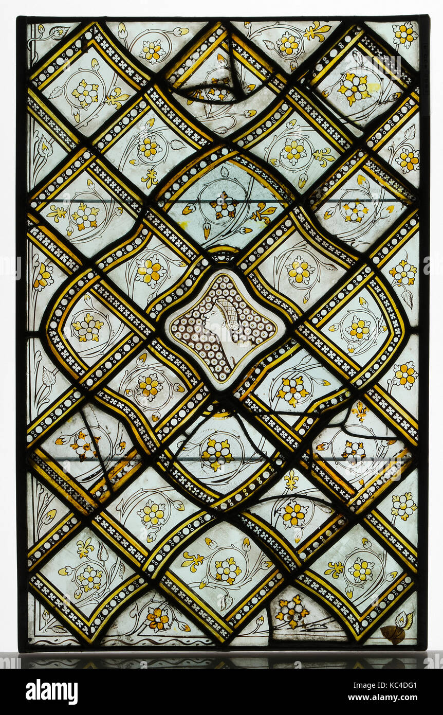 Grisaille Panel mit Grotesken, Ca. 1320 - 24, Französisch, Weiß und Pot-Metall Glas mit glasigen Farbe, 22 13/16 x 17 5/16 Zoll Stockfoto