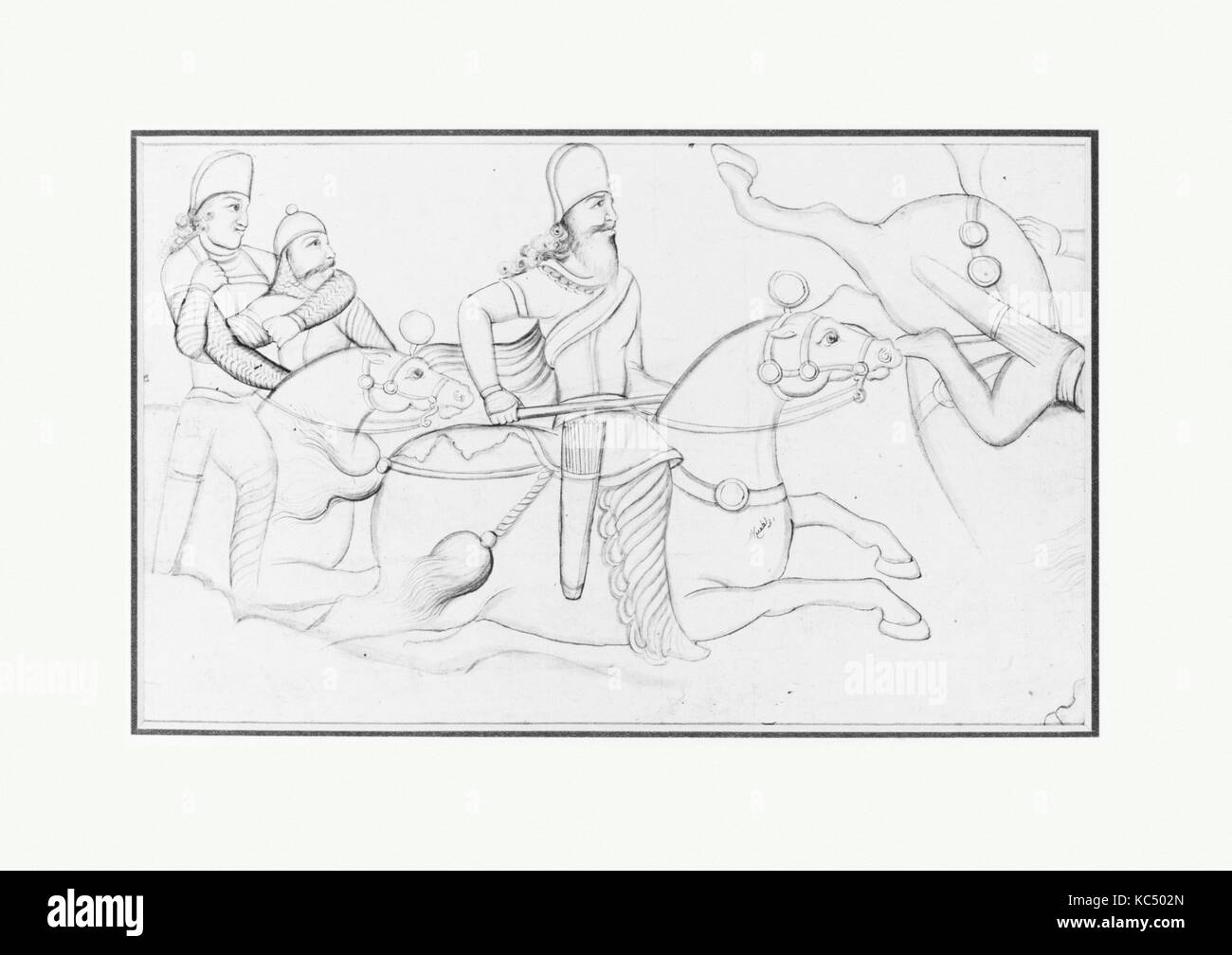 Zeichnung der Sassanidischen rock Relief, Lutf 'Ali Khan, A.D. 1860 (Zeichnung Stockfoto