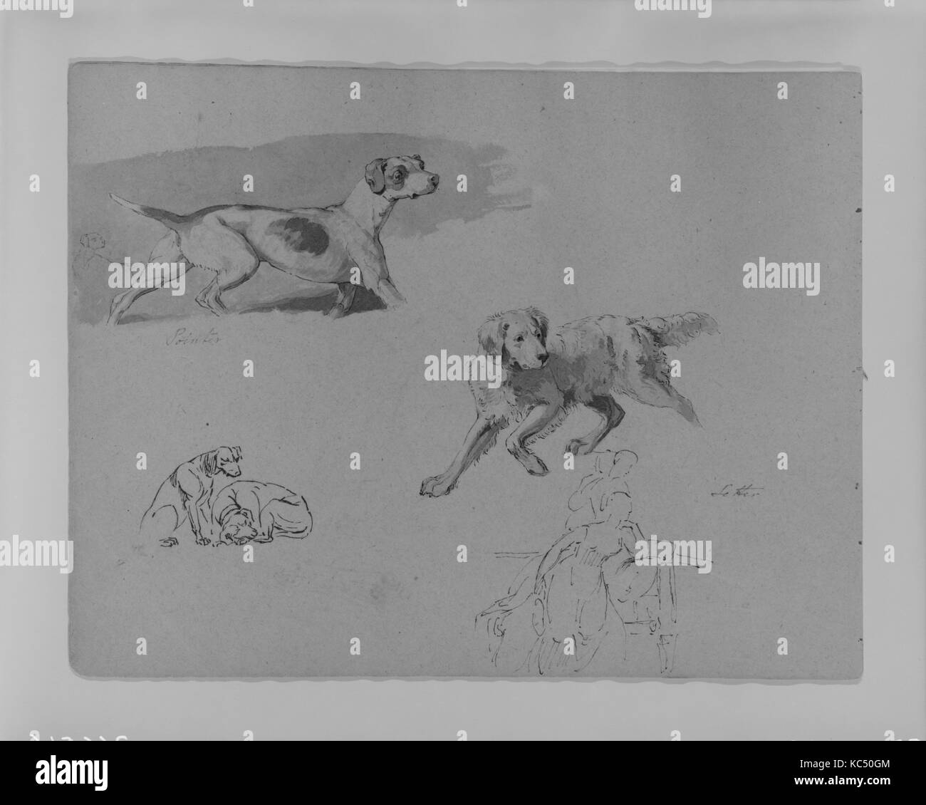 Fünf Hunde; zwei Zahlen (von Skizzenbuch), Thomas Sully, 1810-20. Stockfoto