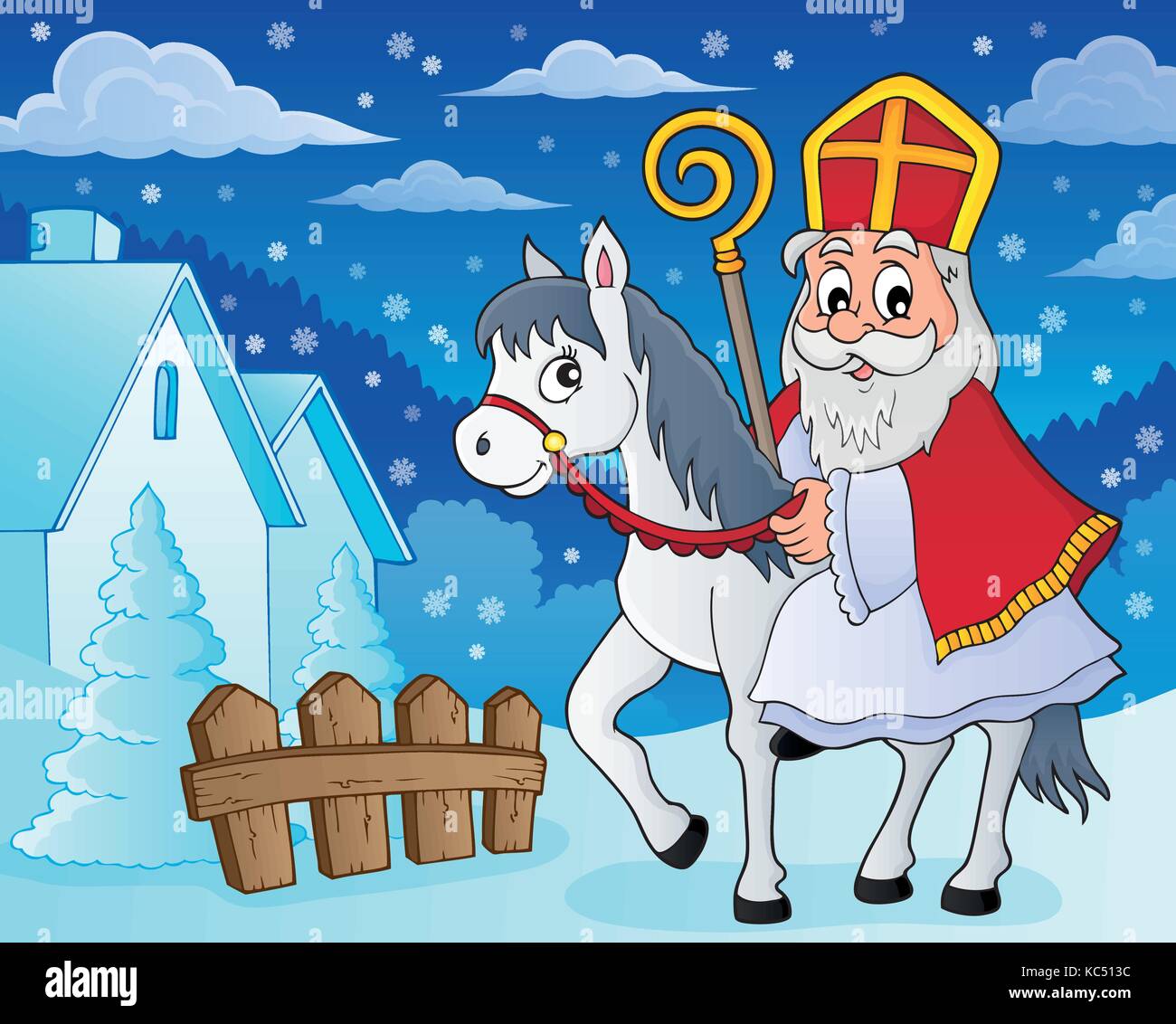 Sinterklaas auf Pferd Thema Bild 5-eps 10 Vector Illustration. Stock Vektor