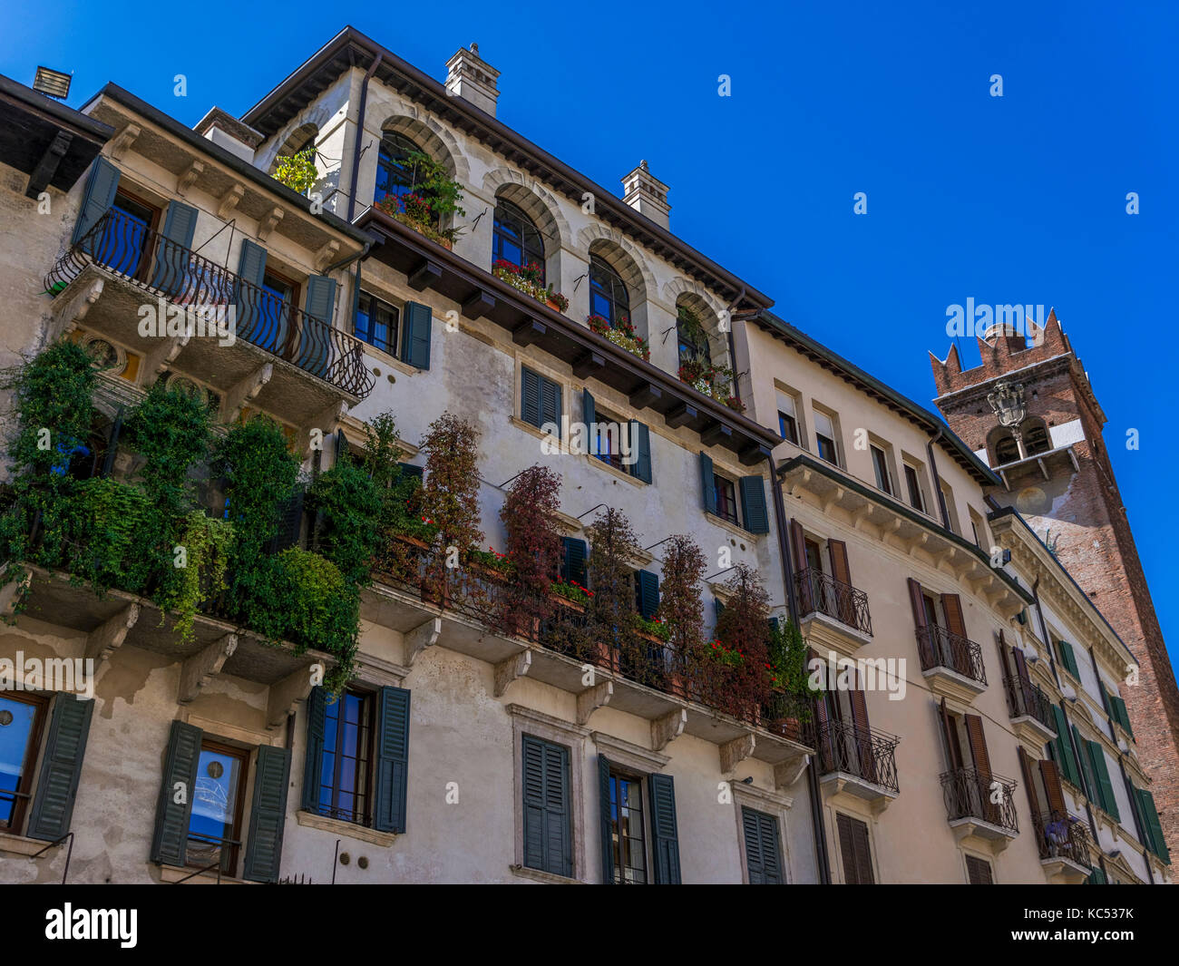 Haus Fassade an der Piazza delle Erbe, Verona, Venetien, Italien, Europa Stockfoto