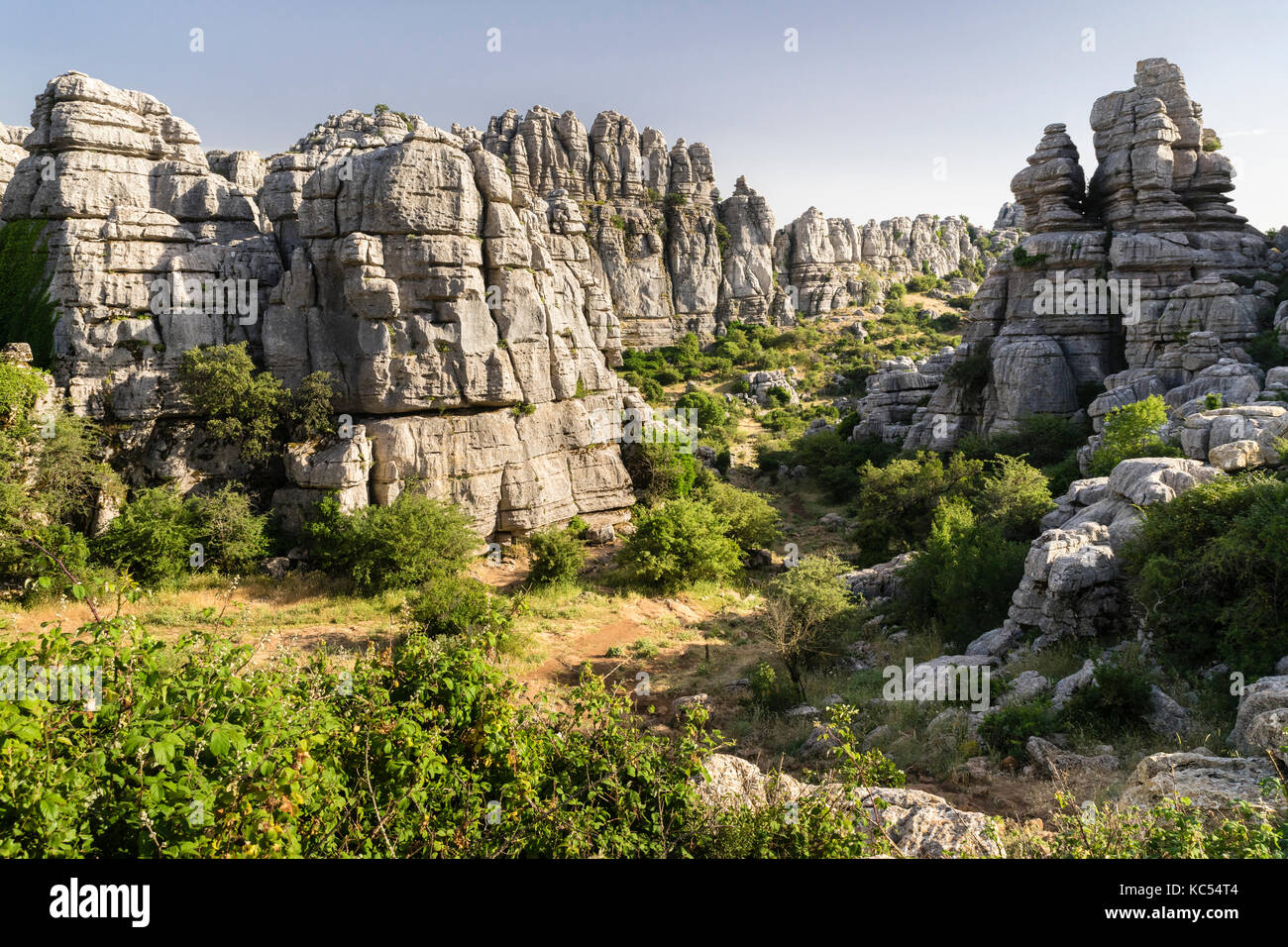 Bizarre Kalksteinfelsen, El Torcal Naturschutzgebiet, Antequera, Provinz Malaga, Andalusien, Spanien Stockfoto