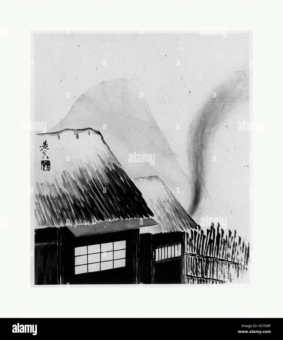 Cottage und Berge, Shibata Zeshin, 19. Jahrhundert Stockfoto