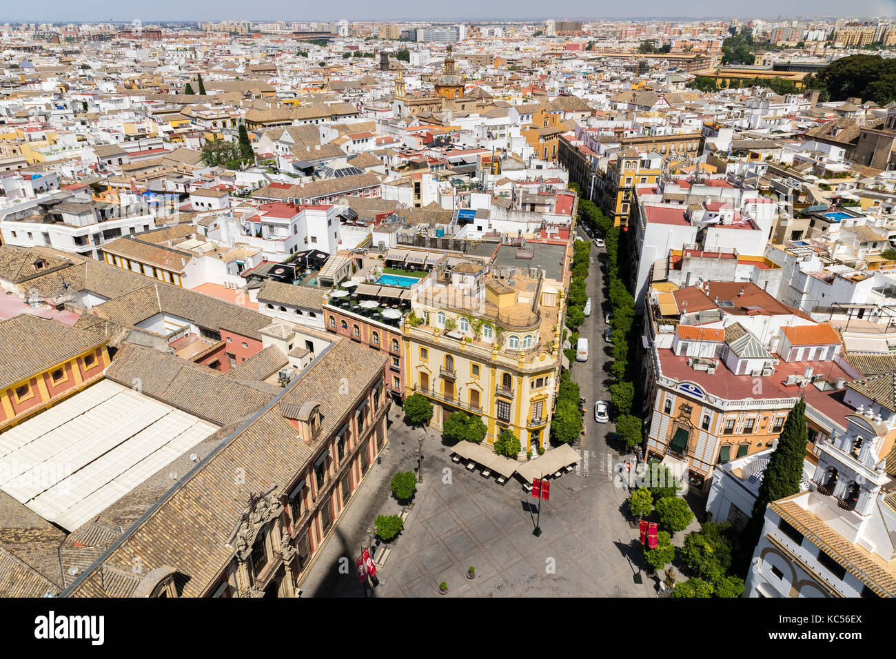 Blick von der Giralda in die Altstadt, Sevilla, Andalusien, Spanien Stockfoto