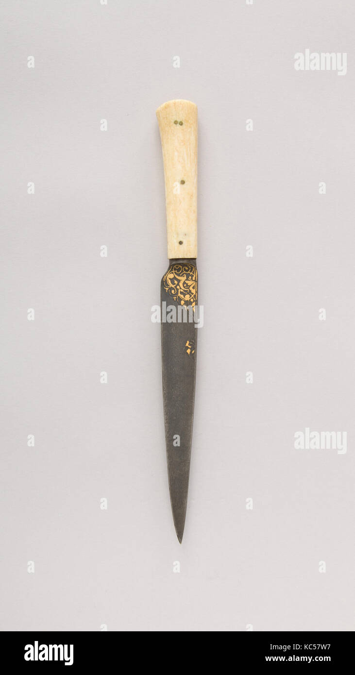 Messer (Kard), Anfang des 19. Jahrhunderts, Persisch, PL, Stahl, Elfenbein (walross), Gold, L.10 5/8 in. (27 cm); L. von Blade 6 11/16 in Stockfoto