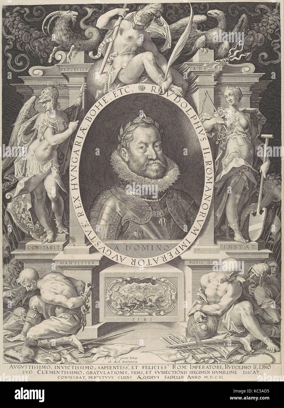 Portrait von Rudolf II., 1603, Gravieren, Blatt: 13 1/4 x 9 7/8 in. (33,7 x 25,1 cm), Drucke, Aegidius Sadeler II (Niederländischen Stockfoto