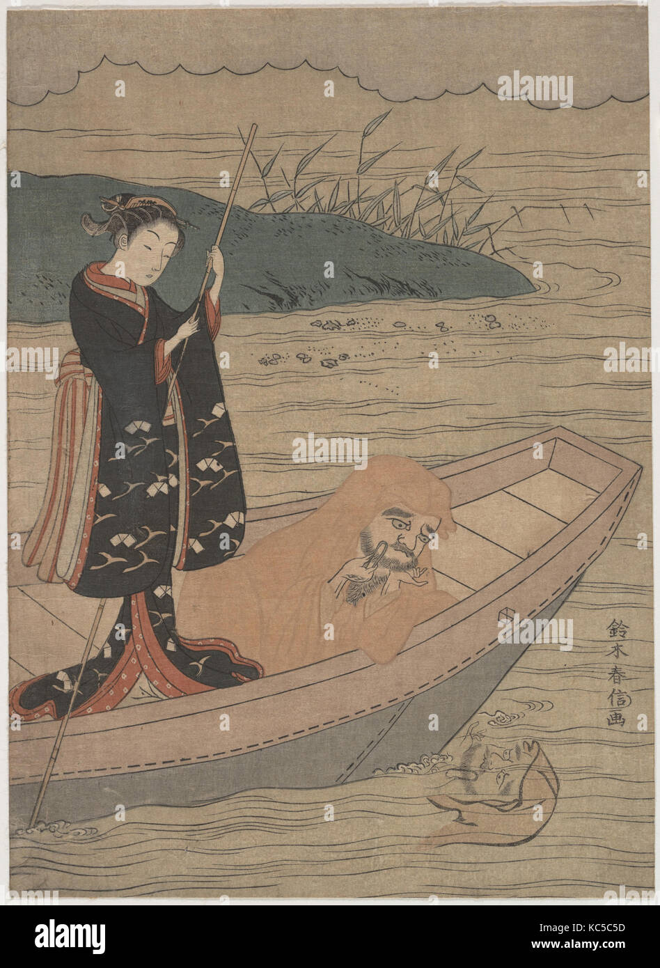 Daruma in einem Boot mit einem Begleiter, Suzuki Harunobu, Ca. 1767 Stockfoto