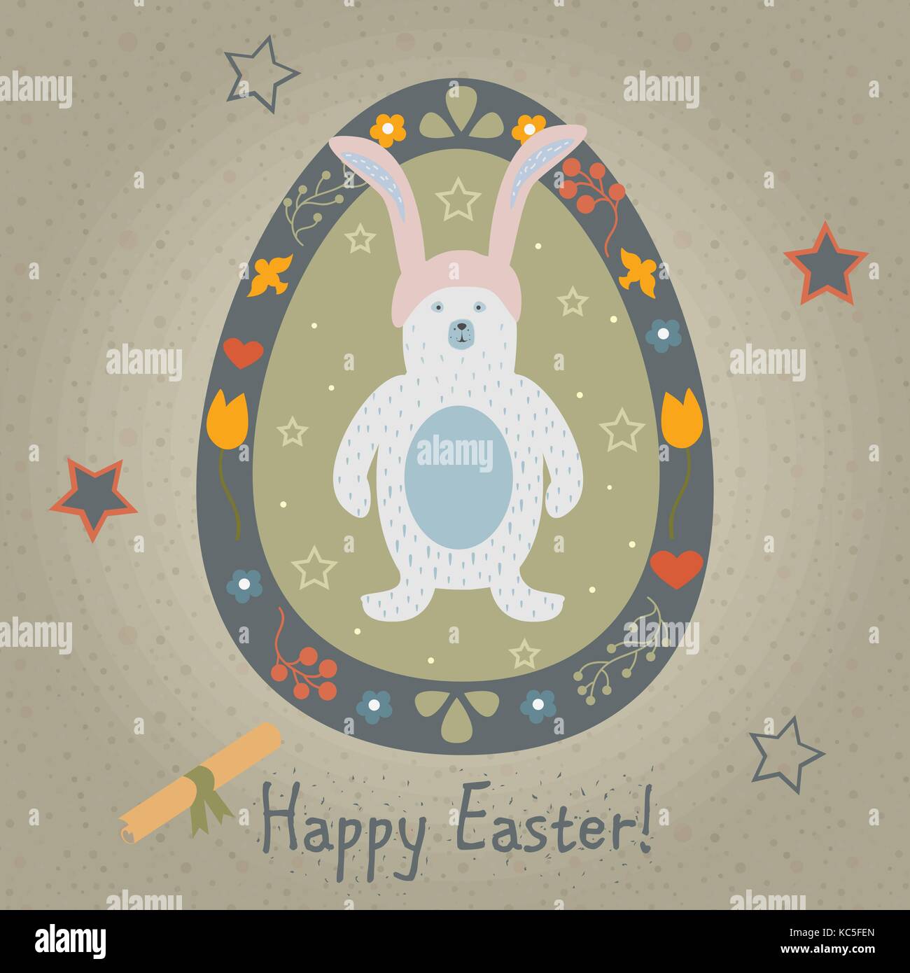 Festliche Osterei mit niedlichen Charakter tragen. Von Frohe Ostern Tier Sammlung. Kreative Karte. Vector Illustration. Stock Vektor