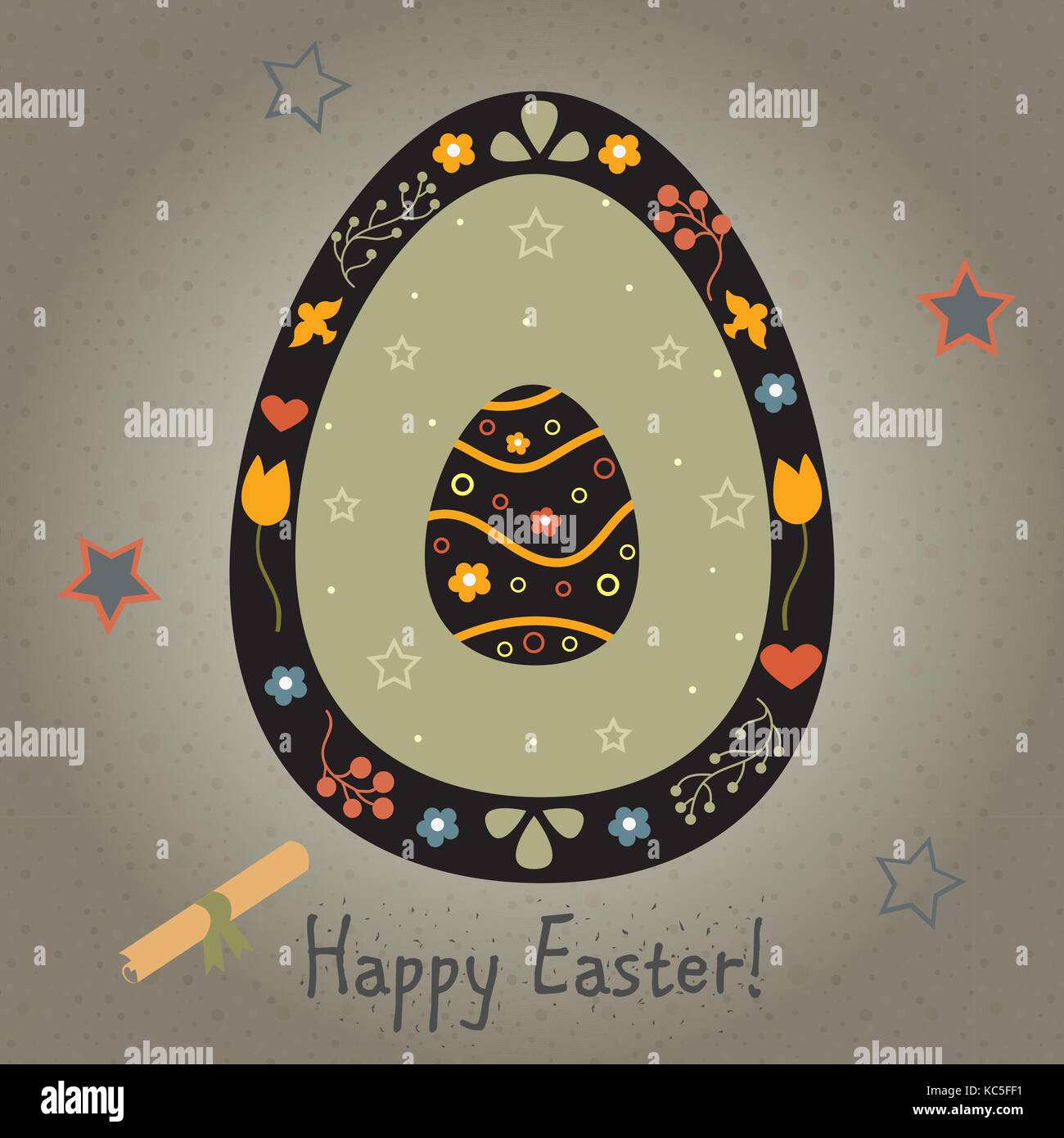 Festliche Osterei mit niedlichen Ei im Inneren. Von Frohe Ostern Sammlung. Kreative Karte. Vector Illustration. Stock Vektor