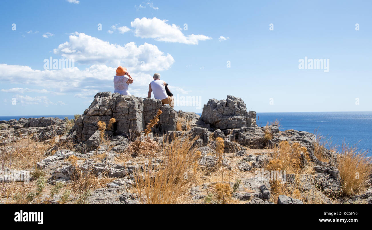 Blick über die Ägäis von Lindos Akropolis Rhodos Griechische Inseln Stockfoto