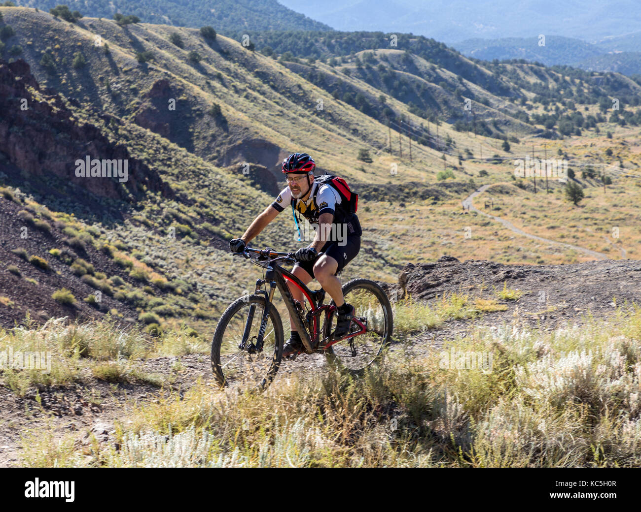 Biker reiten auf Wanderwegen; Tenderfoot ('S') Berg; Salida, Colorado, USA Stockfoto
