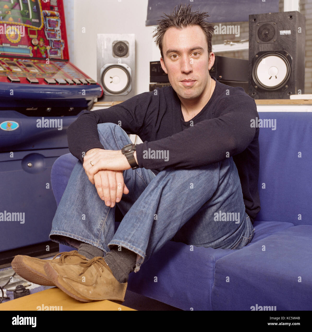 Christian O'Connell Radio DJ und Schauspieler und Autor, an der XFM-Büro in London, England, Vereinigtes Königreich fotografiert. Stockfoto