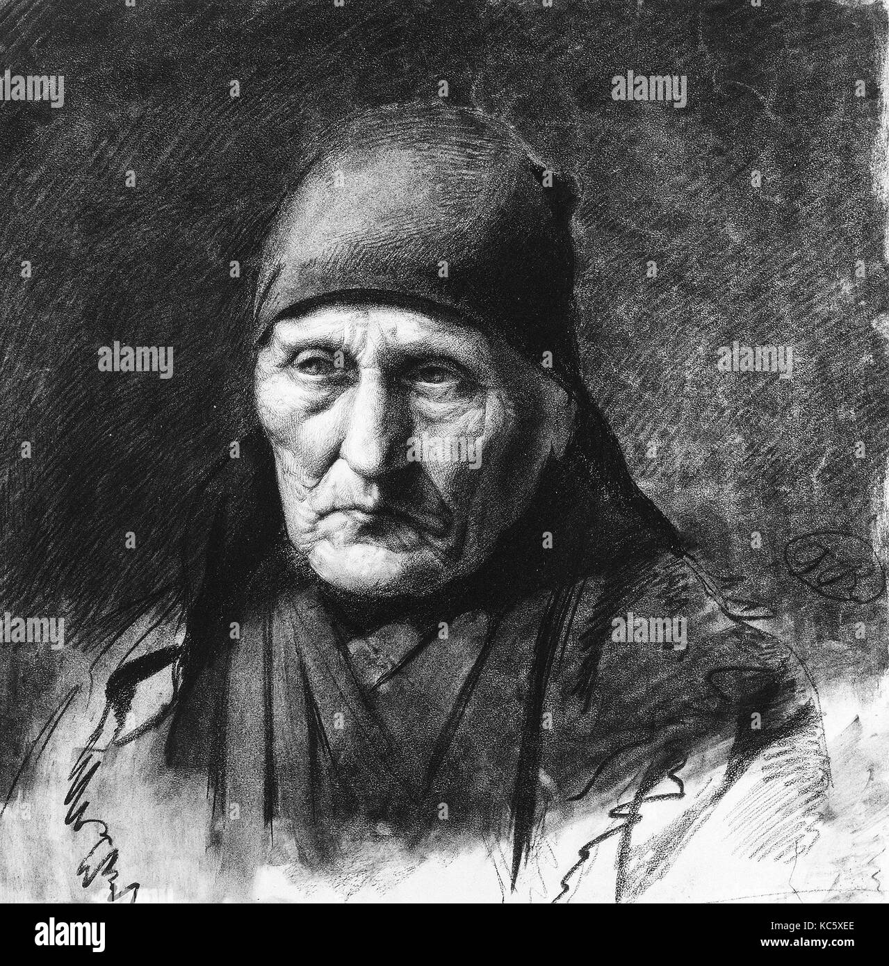 Charakterstudie, Ca. 1866, Kohle auf weißem Papier webten, 20 1/4 x 18 3/8 in. (51,4 x 46,7 cm), Zeichnungen, Toby E.Rosenthal (1848 Stockfoto