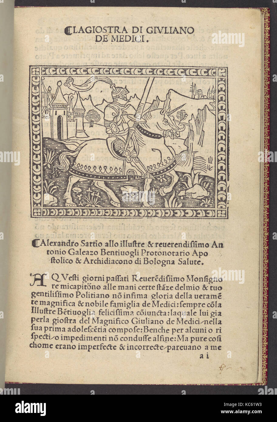 La giostra di Giuliano de Medici ..., Ca. 1495-1500, gedruckte Buch mit holzschnitt Abbildungen, 7 5/8 x 5 1/2 x 3/8 in. (19,3 x 13 Stockfoto