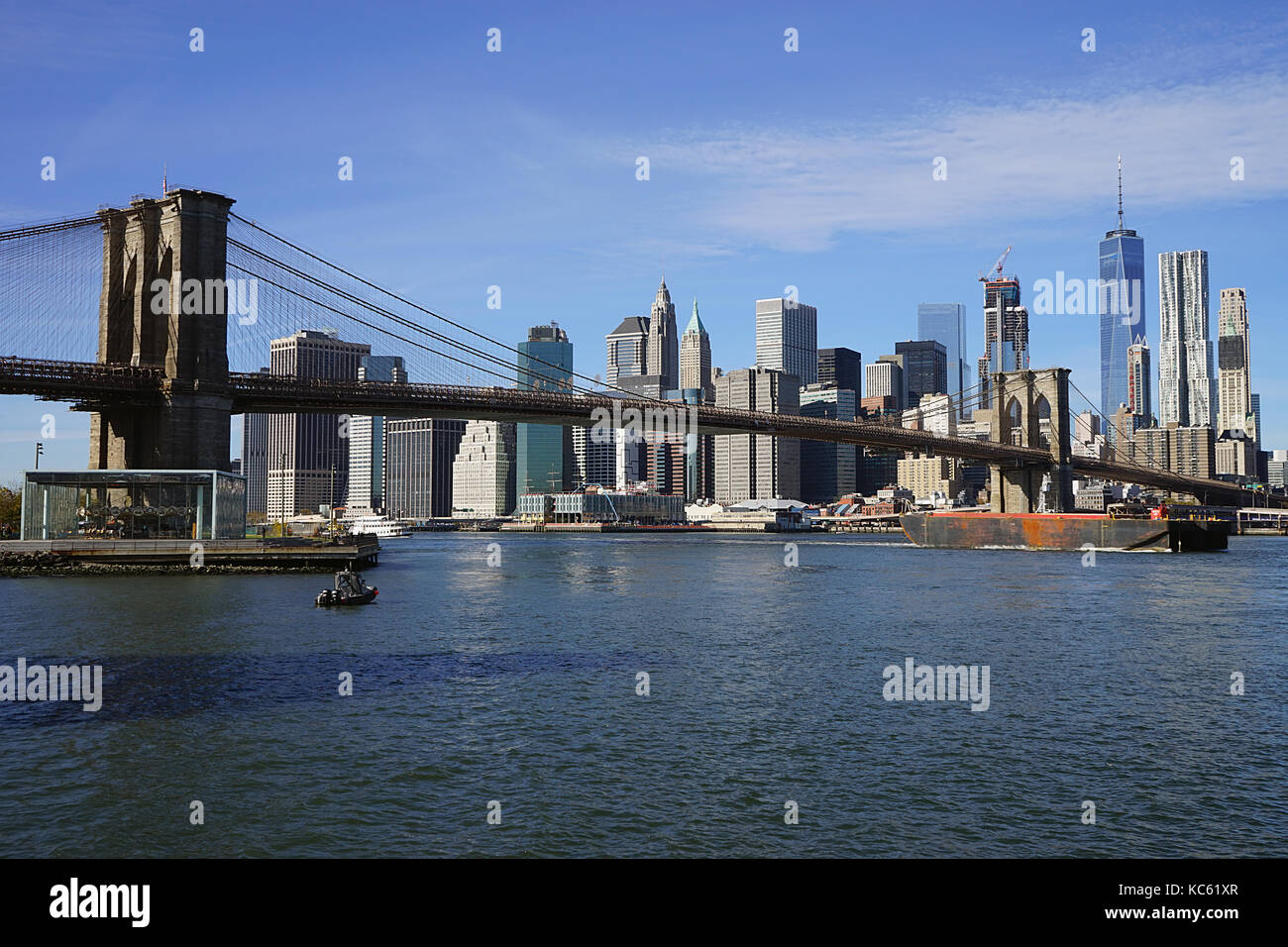 Brooklyn Bridge New York Manhattan Hudson River. Stockfoto